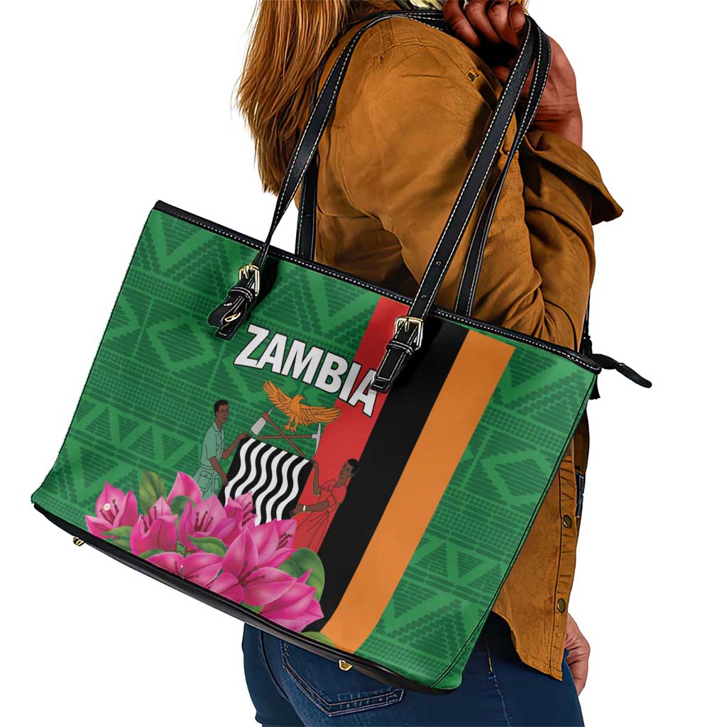 Icitungu ca Zambia Leather Tote Bag Africa Bougainvillea