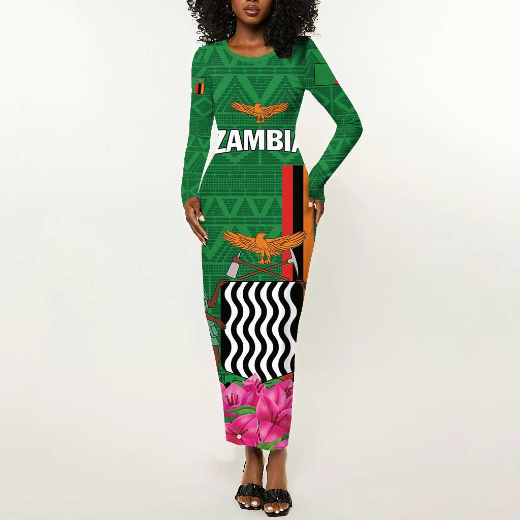 Personalized Icitungu ca Zambia Long Sleeve Bodycon Dress Africa Bougainvillea LT01