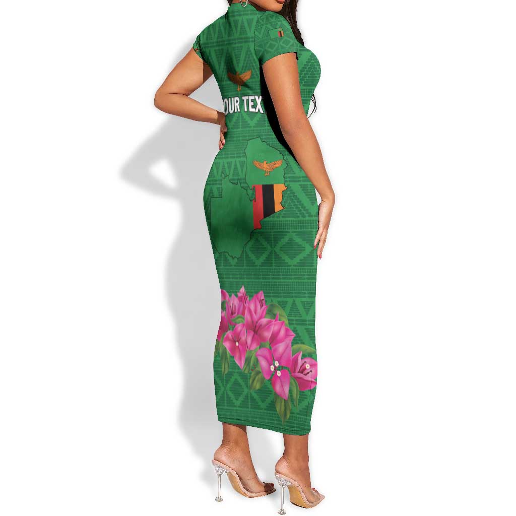 Personalized Icitungu ca Zambia Short Sleeve Bodycon Dress Africa Bougainvillea LT01