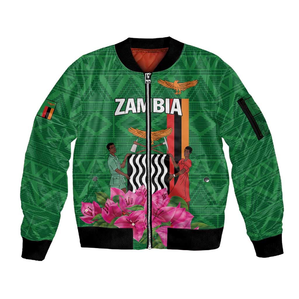 Personalized Icitungu ca Zambia Sleeve Zip Bomber Jacket Africa Bougainvillea