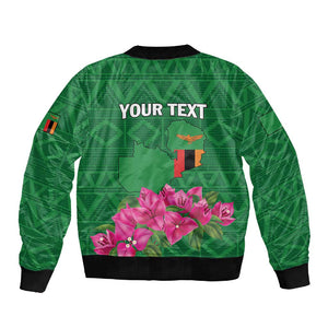 Personalized Icitungu ca Zambia Sleeve Zip Bomber Jacket Africa Bougainvillea
