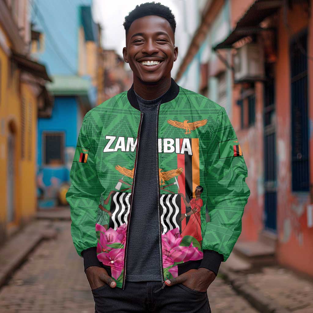 Personalized Icitungu ca Zambia Sleeve Zip Bomber Jacket Africa Bougainvillea