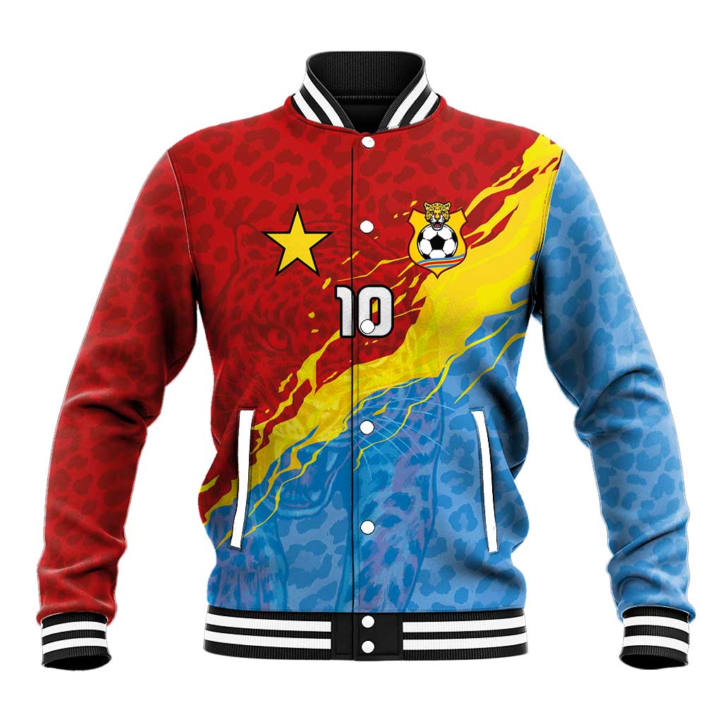 Custom DR Congo Leopards Football Baseball Jacket Abstract Leopard Pattern With National Colors And Crest