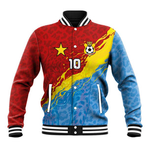 Custom DR Congo Leopards Football Baseball Jacket Abstract Leopard Pattern With National Colors And Crest