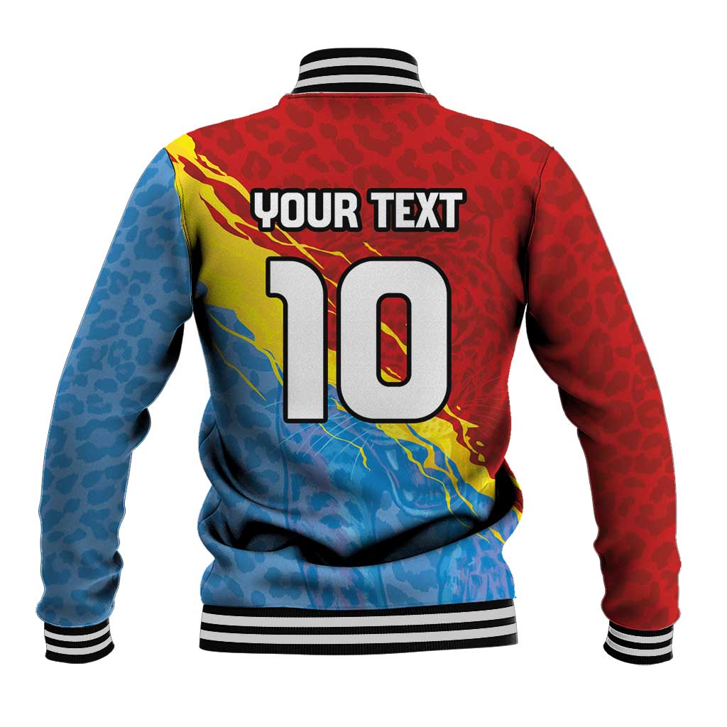 Custom DR Congo Leopards Football Baseball Jacket Abstract Leopard Pattern With National Colors And Crest
