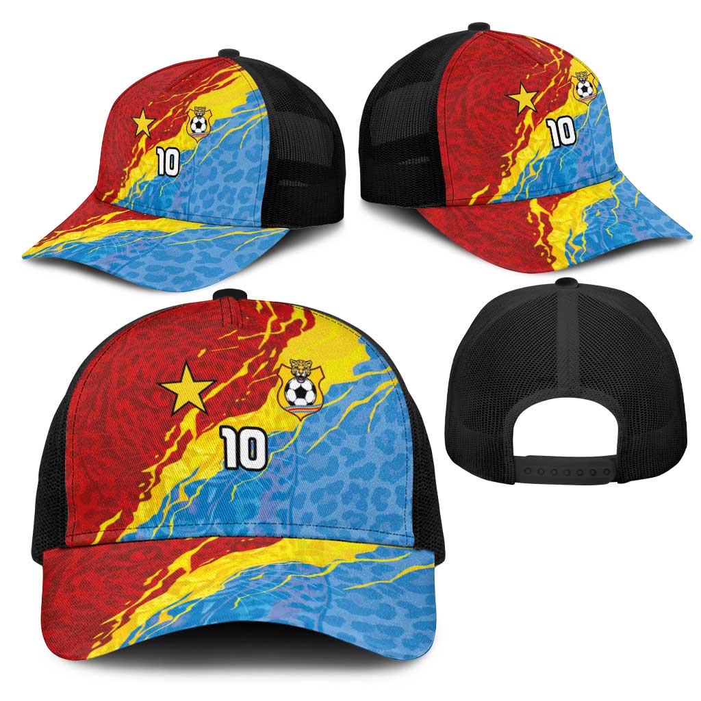 Custom DR Congo Leopards Football Baseball Net Cap Abstract Leopard Pattern With National Colors And Crest