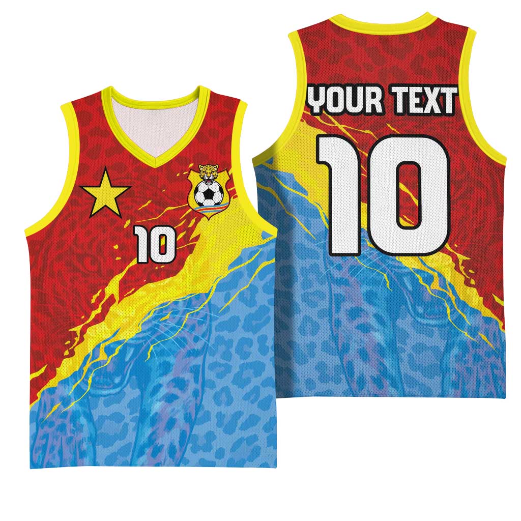 Custom DR Congo Leopards Football Basketball Jersey Abstract Leopard Pattern With National Colors And Crest