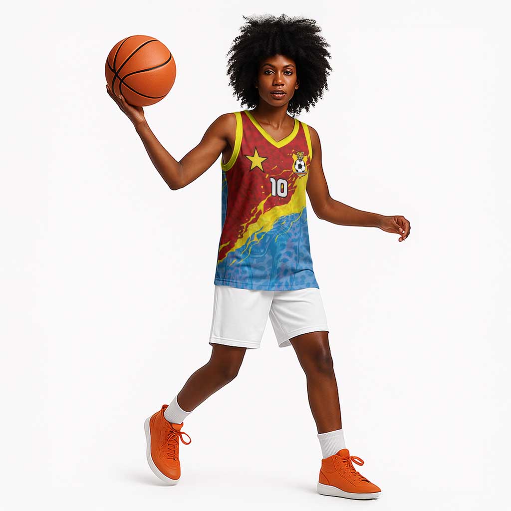 Custom DR Congo Leopards Football Basketball Jersey Abstract Leopard Pattern With National Colors And Crest