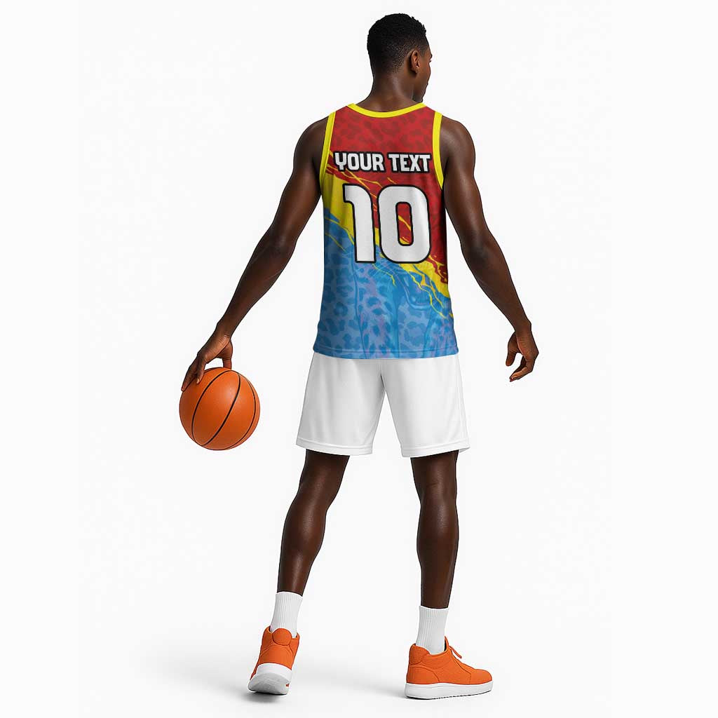 Custom DR Congo Leopards Football Basketball Jersey Abstract Leopard Pattern With National Colors And Crest