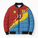 Custom DR Congo Leopards Football Bomber Puffer Jacket Abstract Leopard Pattern With National Colors And Crest