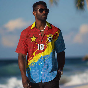 Custom DR Congo Leopards Football Hawaiian Shirt Abstract Leopard Pattern With National Colors And Crest
