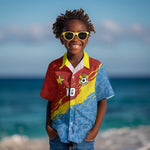 Custom DR Congo Leopards Football Kid Hawaiian Shirt Abstract Leopard Pattern With National Colors And Crest