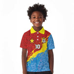 Custom DR Congo Leopards Football Kid Polo Shirt Abstract Leopard Pattern With National Colors And Crest