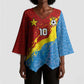 Custom DR Congo Leopards Football Kimono Sleeve Blouse Abstract Leopard Pattern With National Colors And Crest