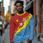Custom DR Congo Leopards Football Long Sleeve Shirt Abstract Leopard Pattern With National Colors And Crest