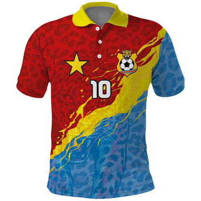 Custom DR Congo Leopards Football Polo Shirt Abstract Leopard Pattern With National Colors And Crest