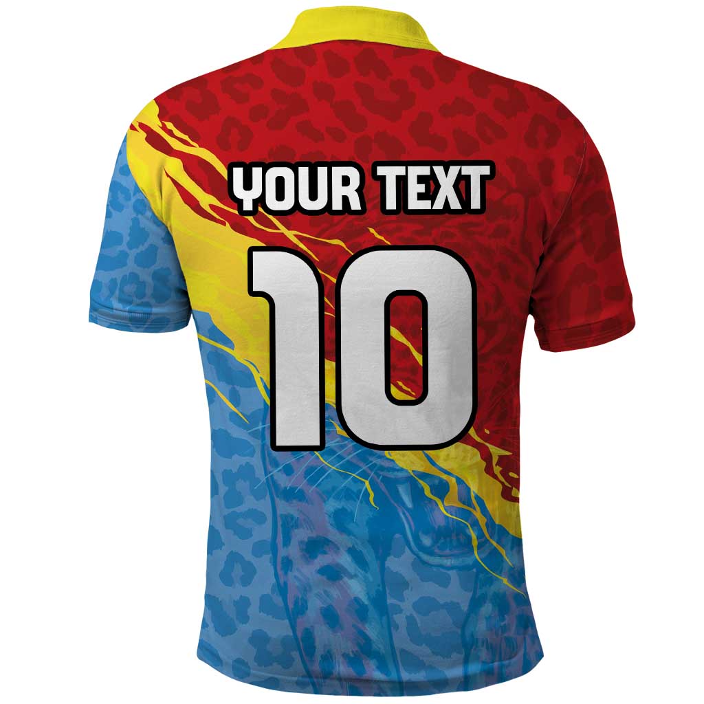 Custom DR Congo Leopards Football Polo Shirt Abstract Leopard Pattern With National Colors And Crest