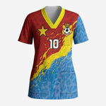 Custom DR Congo Leopards Football Scrub Top Abstract Leopard Pattern With National Colors And Crest