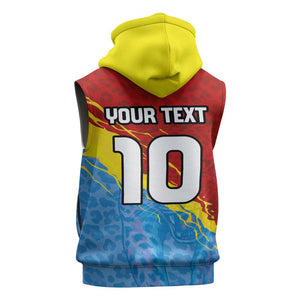 Custom DR Congo Leopards Football Sleeveless Hoodie Abstract Leopard Pattern With National Colors And Crest