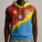 Custom DR Congo Leopards Football Sleeveless Hoodie Abstract Leopard Pattern With National Colors And Crest