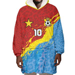Custom DR Congo Leopards Football Wearable Blanket Hoodie Abstract Leopard Pattern With National Colors And Crest