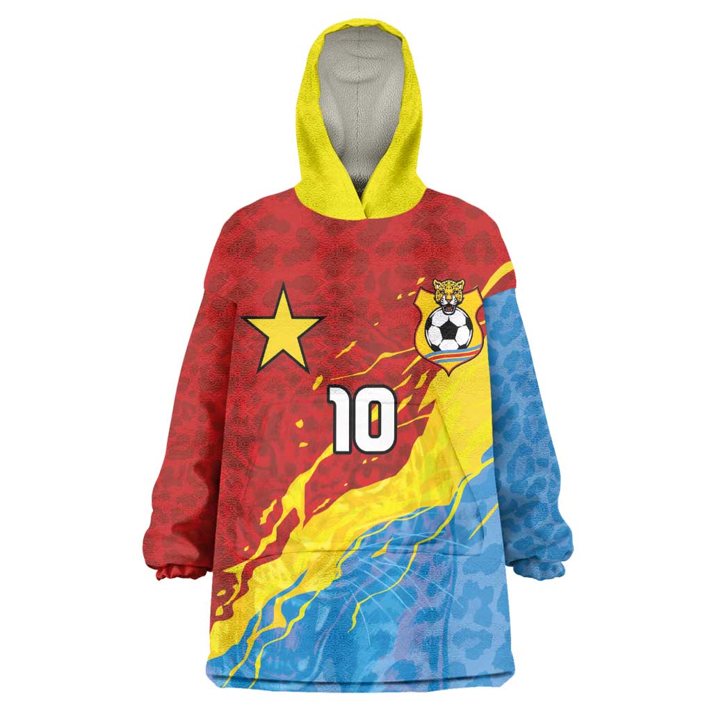 Custom DR Congo Leopards Football Wearable Blanket Hoodie Abstract Leopard Pattern With National Colors And Crest