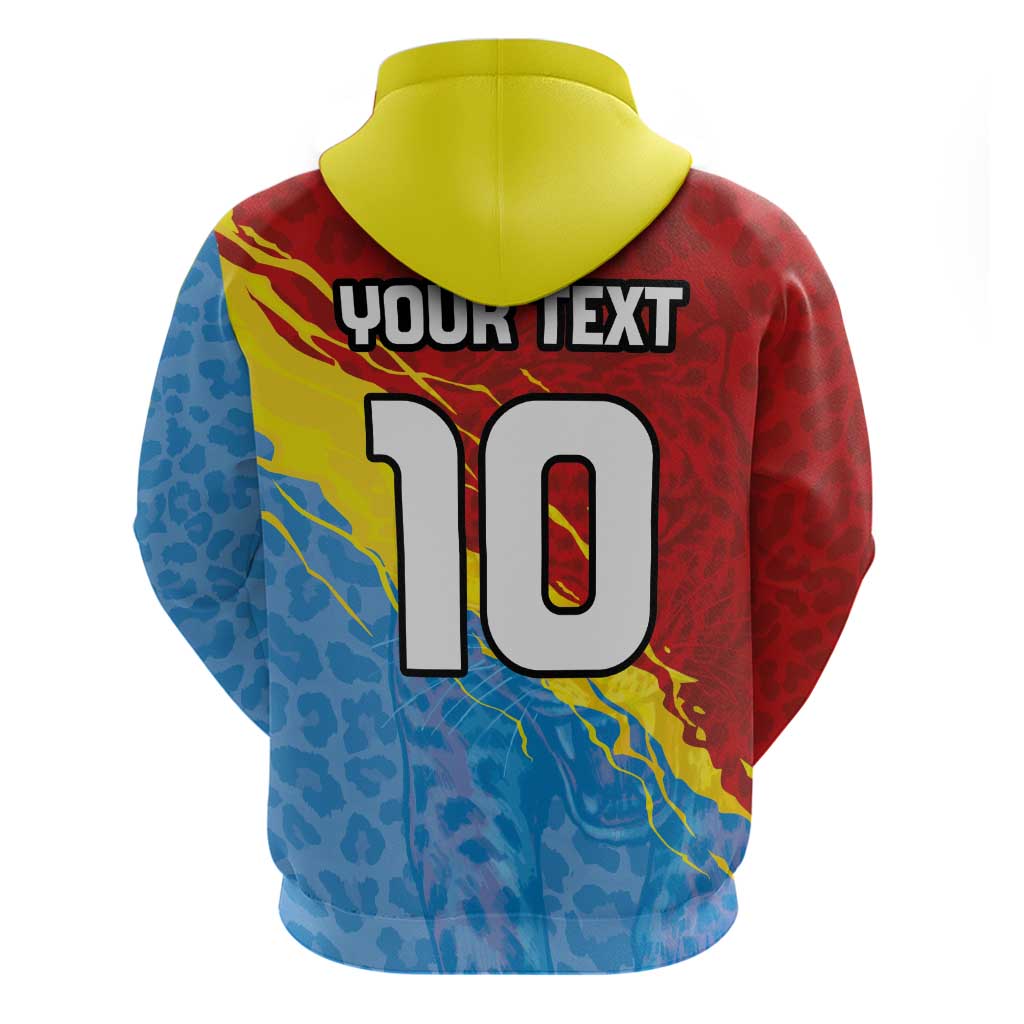 Custom DR Congo Leopards Football Zip Hoodie Abstract Leopard Pattern With National Colors And Crest