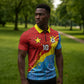 Custom DR Congo Leopards Football Zipper Polo Shirt Abstract Leopard Pattern With National Colors And Crest