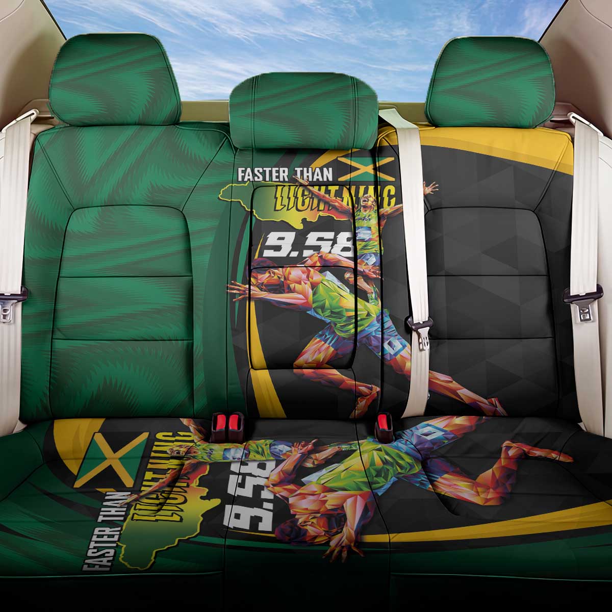 Proud of Jamaican Back Car Seat Cover Faster Than Lightning-9.58 Seconds - African Pride