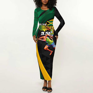 Proud of Jamaican Long Sleeve Bodycon Dress Faster Than Lightning-9.58 Seconds - African Pride