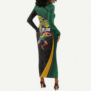 Proud of Jamaican Long Sleeve Bodycon Dress Faster Than Lightning-9.58 Seconds - African Pride