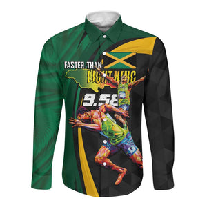 Proud of Jamaican Long Sleeve Button Shirt Faster Than Lightning-9.58 Seconds - African Pride