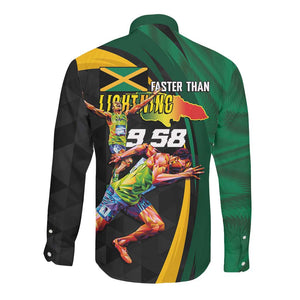 Proud of Jamaican Long Sleeve Button Shirt Faster Than Lightning-9.58 Seconds - African Pride