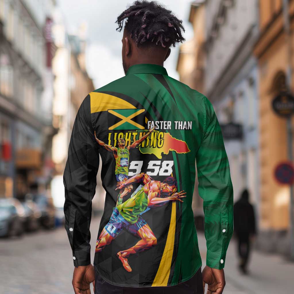Proud of Jamaican Long Sleeve Button Shirt Faster Than Lightning-9.58 Seconds - African Pride