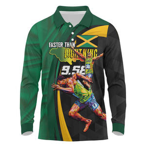 Proud of Jamaican Long Sleeve Polo Shirt Faster Than Lightning-9.58 Seconds - African Pride