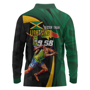 Proud of Jamaican Long Sleeve Polo Shirt Faster Than Lightning-9.58 Seconds - African Pride
