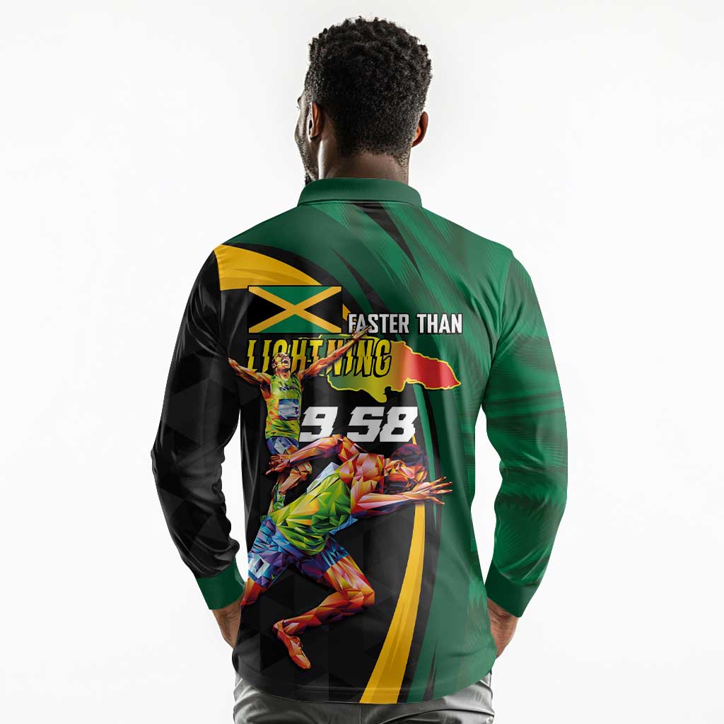 Proud of Jamaican Long Sleeve Polo Shirt Faster Than Lightning-9.58 Seconds - African Pride