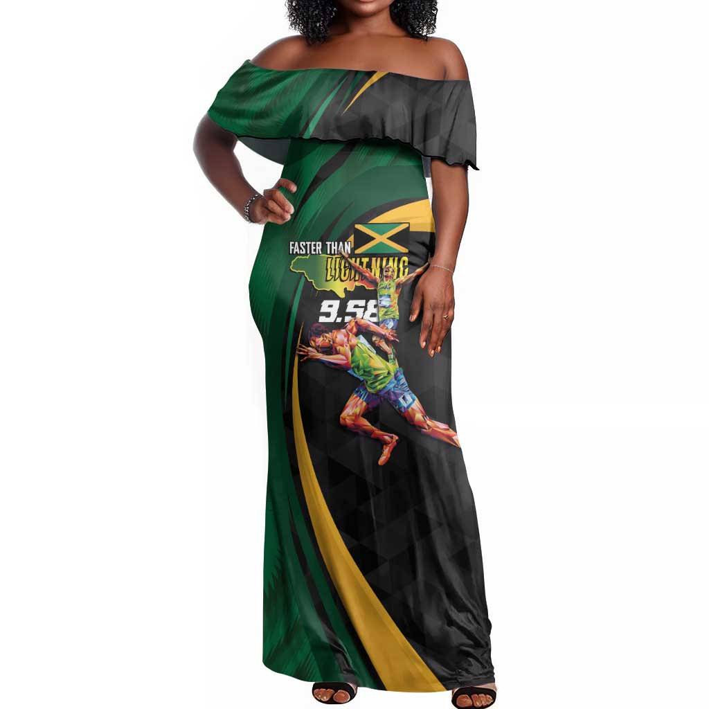 Proud of Jamaican Off Shoulder Maxi Dress Faster Than Lightning-9.58 Seconds - African Pride