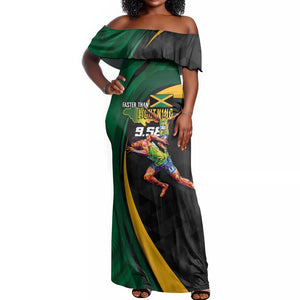 Proud of Jamaican Off Shoulder Maxi Dress Faster Than Lightning-9.58 Seconds - African Pride