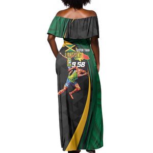 Proud of Jamaican Off Shoulder Maxi Dress Faster Than Lightning-9.58 Seconds - African Pride