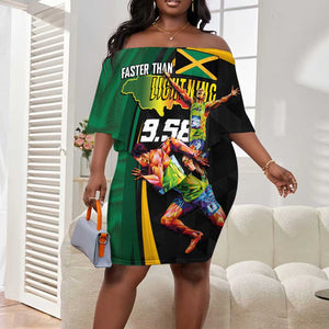 Proud of Jamaican Off Shoulder Short Dress Faster Than Lightning-9.58 Seconds - African Pride