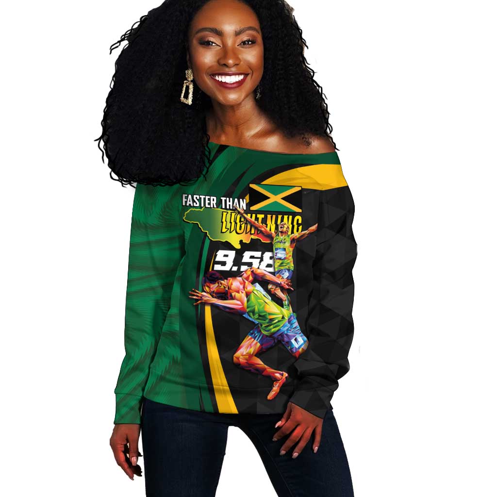 Proud of Jamaican Off Shoulder Sweater Faster Than Lightning-9.58 Seconds - African Pride