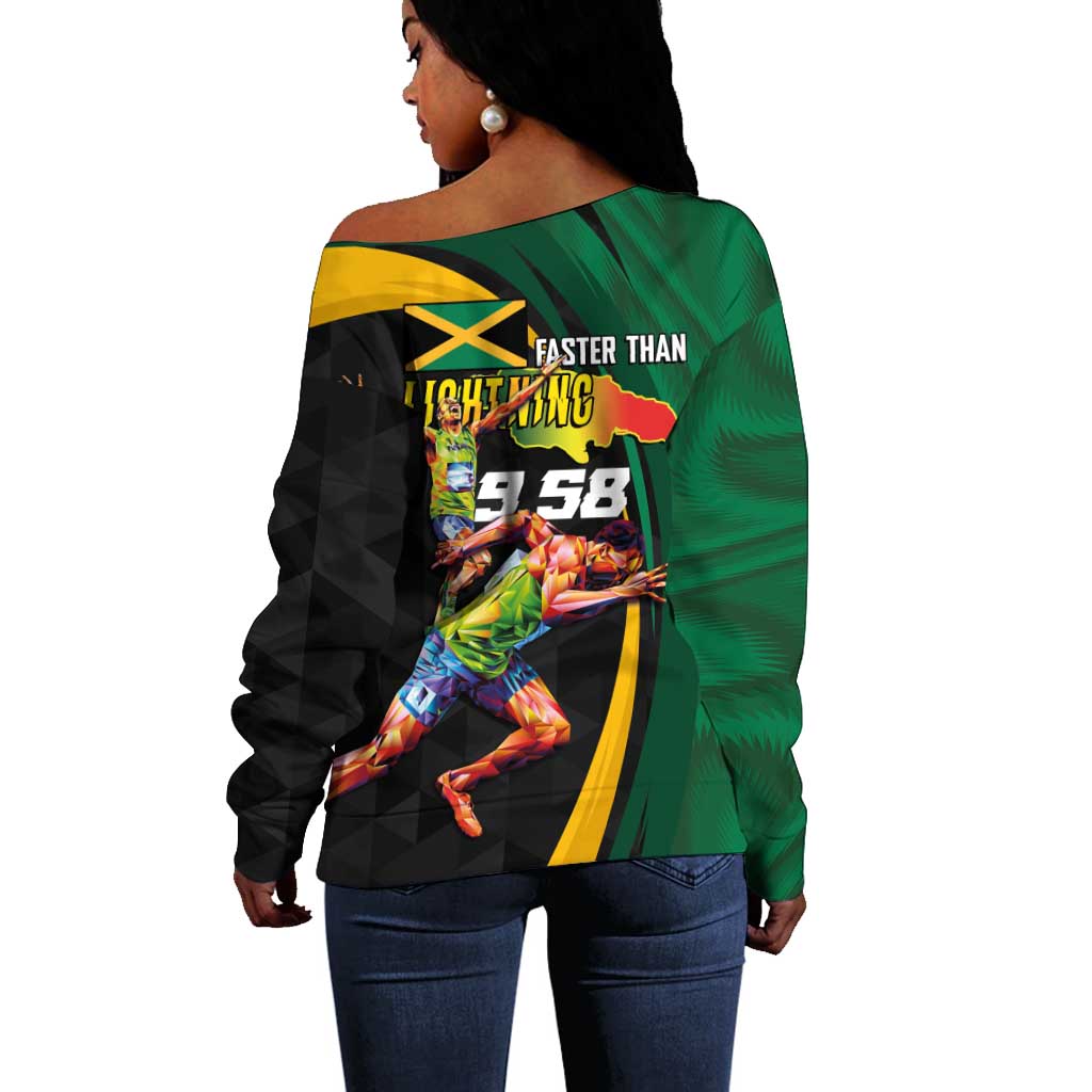 Proud of Jamaican Off Shoulder Sweater Faster Than Lightning-9.58 Seconds - African Pride