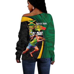 Proud of Jamaican Off Shoulder Sweater Faster Than Lightning-9.58 Seconds - African Pride