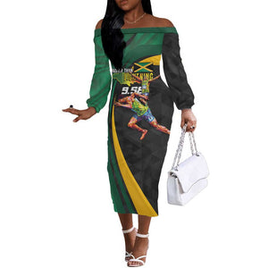 Proud of Jamaican Off The Shoulder Long Sleeve Dress Faster Than Lightning-9.58 Seconds - African Pride