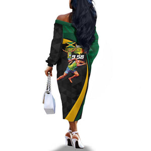 Proud of Jamaican Off The Shoulder Long Sleeve Dress Faster Than Lightning-9.58 Seconds - African Pride