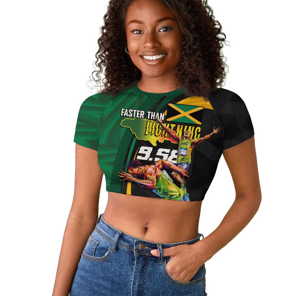 Proud of Jamaican Raglan Cropped T shirt Faster Than Lightning-9.58 Seconds - African Pride