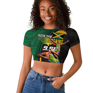 Proud of Jamaican Raglan Cropped T shirt Faster Than Lightning-9.58 Seconds - African Pride