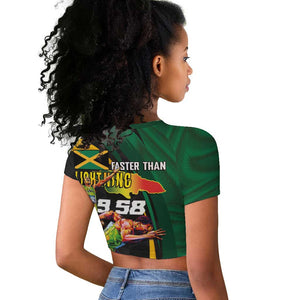 Proud of Jamaican Raglan Cropped T shirt Faster Than Lightning-9.58 Seconds - African Pride