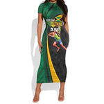 Proud of Jamaican Short Sleeve Bodycon Dress Faster Than Lightning-9.58 Seconds - African Pride